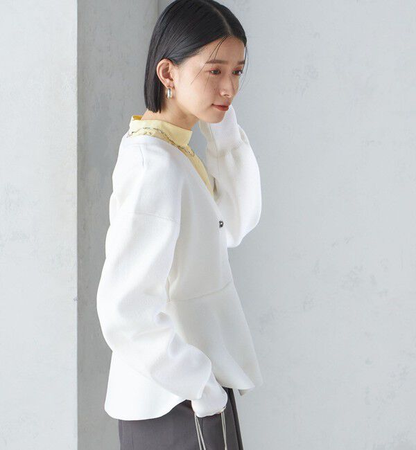 SHIPS for women「* 〈手洗い可能〉ラメ ペプラム バナナ スリーブ カーディガン 24SS ◇」|カーディガン|