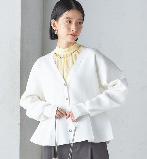 SHIPS for women「* 〈手洗い可能〉ラメ ペプラム バナナ スリーブ カーディガン 24SS ◇」|カーディガン|