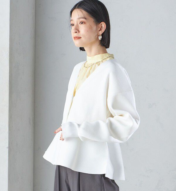 SHIPS for women「* 〈手洗い可能〉ラメ ペプラム バナナ スリーブ カーディガン 24SS ◇」|カーディガン|