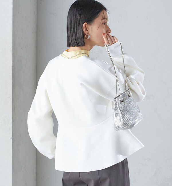 SHIPS for women「* 〈手洗い可能〉ラメ ペプラム バナナ スリーブ カーディガン 24SS ◇」|カーディガン|