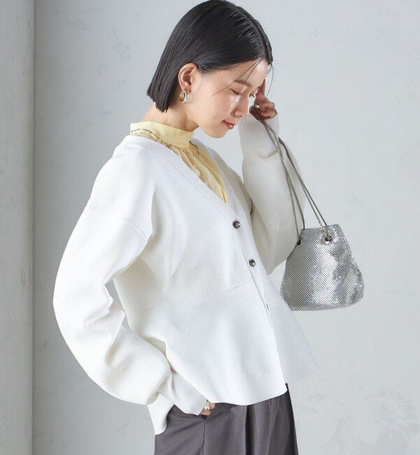 SHIPS for women「* 〈手洗い可能〉ラメ ペプラム バナナ スリーブ カーディガン 24SS ◇」|カーディガン|