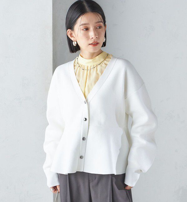 SHIPS for women「* 〈手洗い可能〉ラメ ペプラム バナナ スリーブ カーディガン 24SS ◇」|カーディガン|