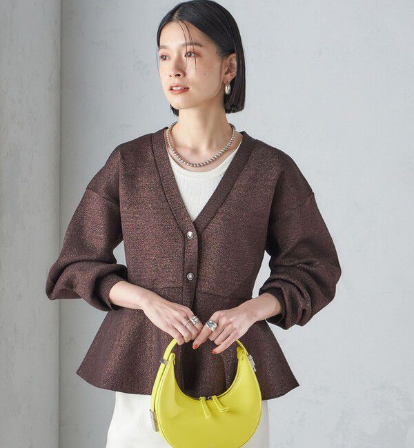 SHIPS for women「* 〈手洗い可能〉ラメ ペプラム バナナ スリーブ カーディガン 24SS ◇」|カーディガン|