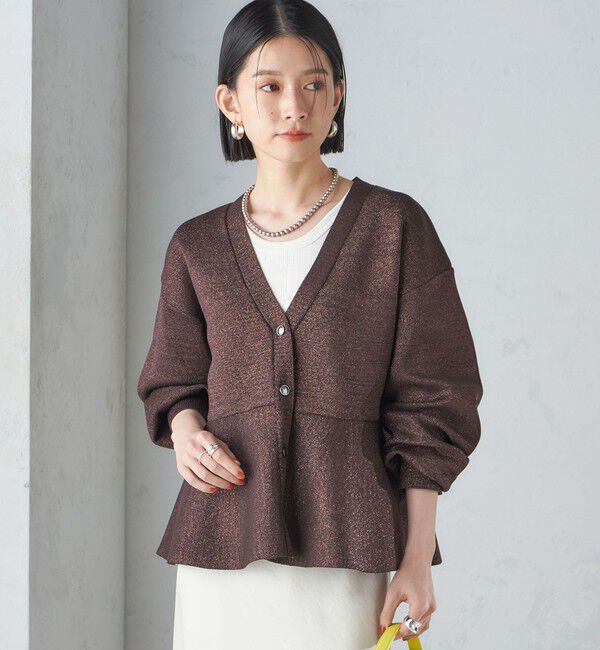 SHIPS for women「* 〈手洗い可能〉ラメ ペプラム バナナ スリーブ カーディガン 24SS ◇」|カーディガン|
