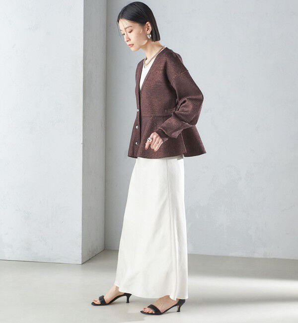 SHIPS for women「* 〈手洗い可能〉ラメ ペプラム バナナ スリーブ カーディガン 24SS ◇」|カーディガン|