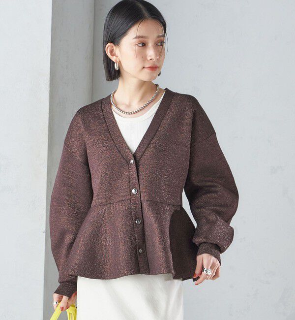 SHIPS for women「* 〈手洗い可能〉ラメ ペプラム バナナ スリーブ カーディガン 24SS ◇」|カーディガン|