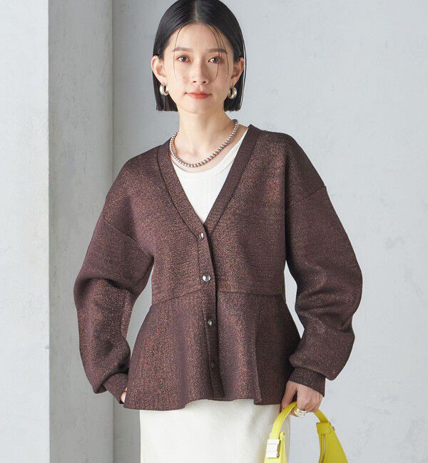 SHIPS for women「* 〈手洗い可能〉ラメ ペプラム バナナ スリーブ カーディガン 24SS ◇」|カーディガン|