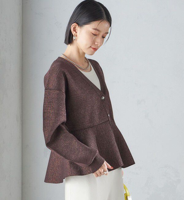 SHIPS for women「* 〈手洗い可能〉ラメ ペプラム バナナ スリーブ カーディガン 24SS ◇」|カーディガン|