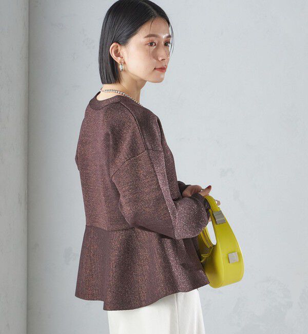 SHIPS for women「* 〈手洗い可能〉ラメ ペプラム バナナ スリーブ カーディガン 24SS ◇」|カーディガン|