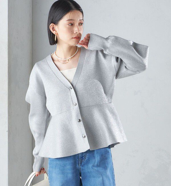 SHIPS for women「* 〈手洗い可能〉ラメ ペプラム バナナ スリーブ カーディガン 24SS ◇」|カーディガン|