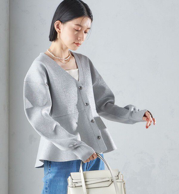 SHIPS for women「* 〈手洗い可能〉ラメ ペプラム バナナ スリーブ カーディガン 24SS ◇」|カーディガン|