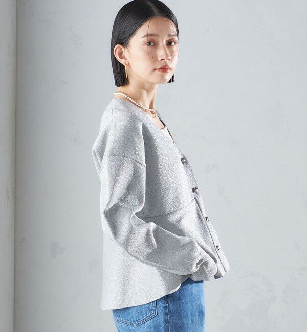 SHIPS for women「* 〈手洗い可能〉ラメ ペプラム バナナ スリーブ カーディガン 24SS ◇」|カーディガン|