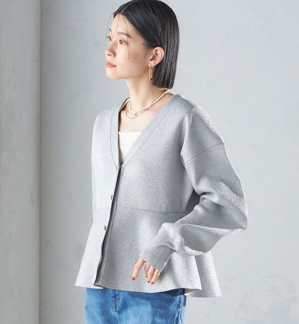 SHIPS for women「* 〈手洗い可能〉ラメ ペプラム バナナ スリーブ カーディガン 24SS ◇」|カーディガン|