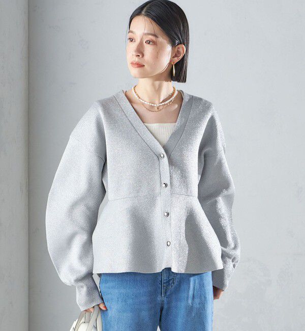 SHIPS for women「* 〈手洗い可能〉ラメ ペプラム バナナ スリーブ カーディガン 24SS ◇」|カーディガン|