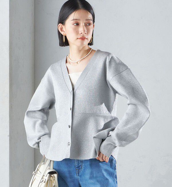 SHIPS for women「* 〈手洗い可能〉ラメ ペプラム バナナ スリーブ カーディガン 24SS ◇」|カーディガン|