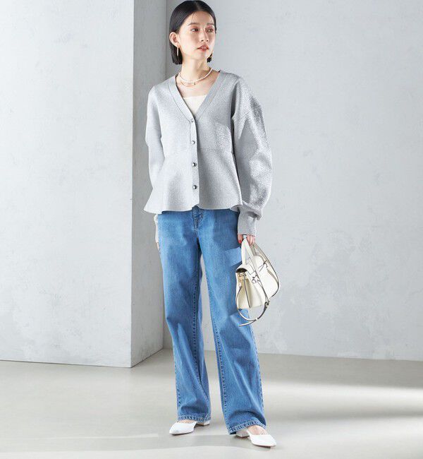 SHIPS for women「* 〈手洗い可能〉ラメ ペプラム バナナ スリーブ カーディガン 24SS ◇」|カーディガン|