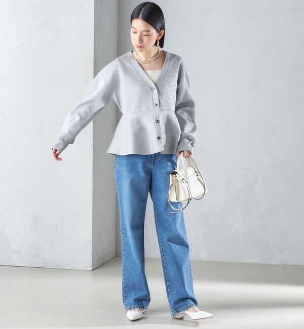 SHIPS for women「* 〈手洗い可能〉ラメ ペプラム バナナ スリーブ カーディガン 24SS ◇」|カーディガン|