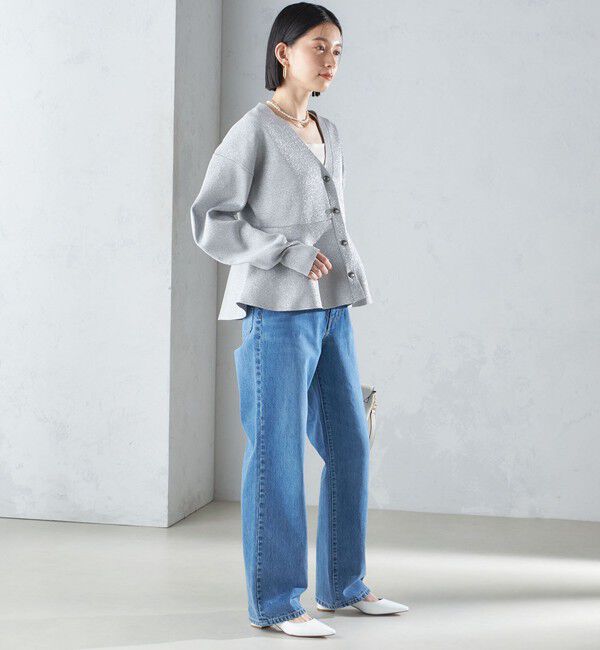 SHIPS for women「* 〈手洗い可能〉ラメ ペプラム バナナ スリーブ カーディガン 24SS ◇」|カーディガン|