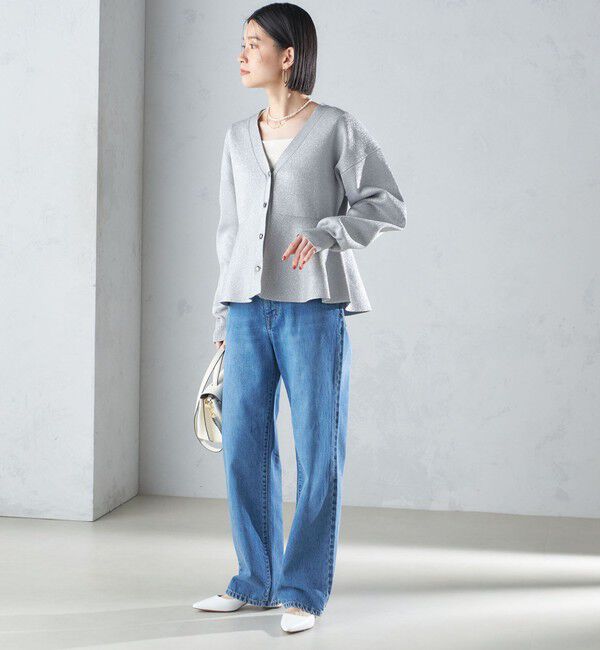 SHIPS for women「* 〈手洗い可能〉ラメ ペプラム バナナ スリーブ カーディガン 24SS ◇」|カーディガン|