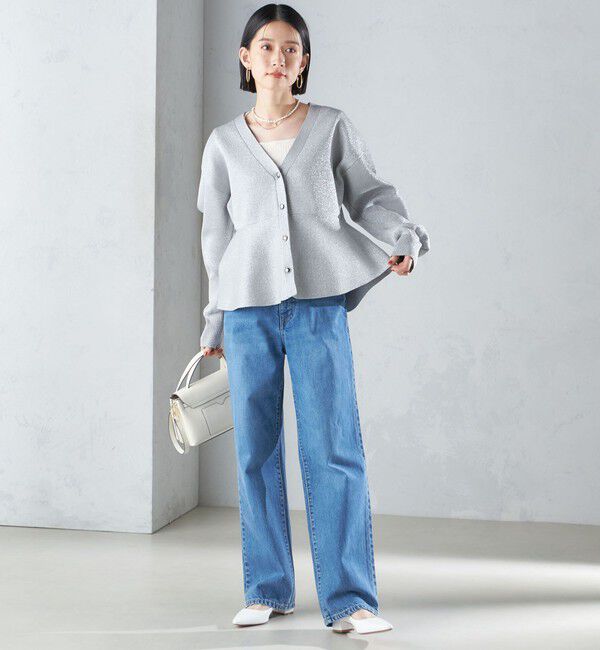 SHIPS for women「* 〈手洗い可能〉ラメ ペプラム バナナ スリーブ カーディガン 24SS ◇」|カーディガン|