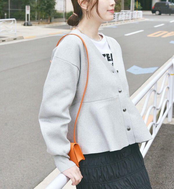 SHIPS for women「* 〈手洗い可能〉ラメ ペプラム バナナ スリーブ カーディガン 24SS ◇」|カーディガン|