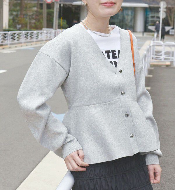 SHIPS for women「* 〈手洗い可能〉ラメ ペプラム バナナ スリーブ カーディガン 24SS ◇」|カーディガン|