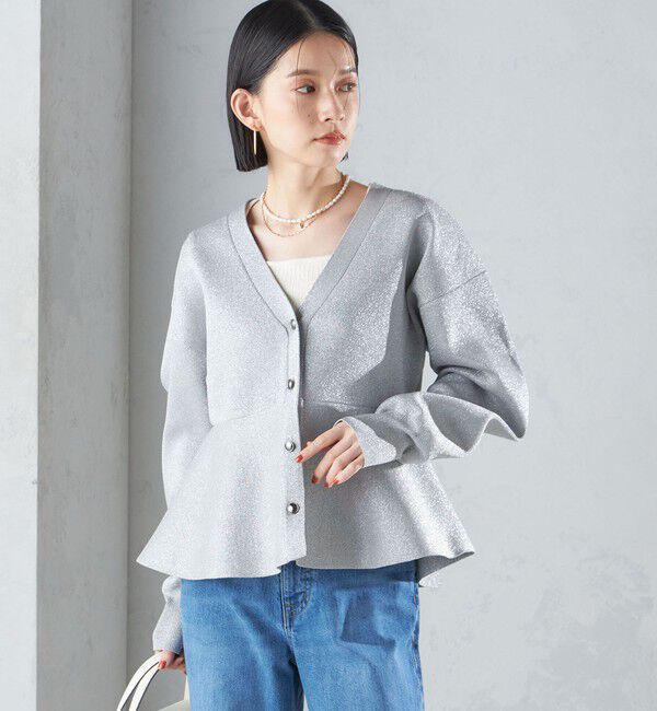 SHIPS for women「* 〈手洗い可能〉ラメ ペプラム バナナ スリーブ カーディガン 24SS ◇」|カーディガン|