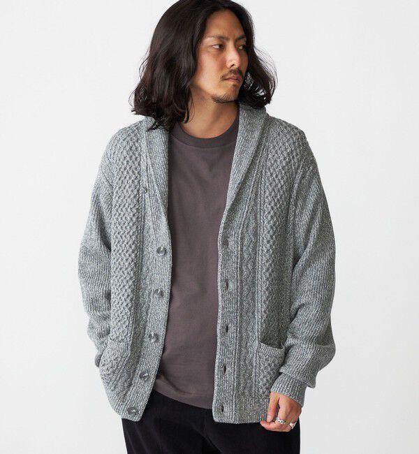 SHIPS「SHIPS:〈手洗い可能〉ウール コットン アラン ショールカラー カーディガン」|カーディガン|グレー