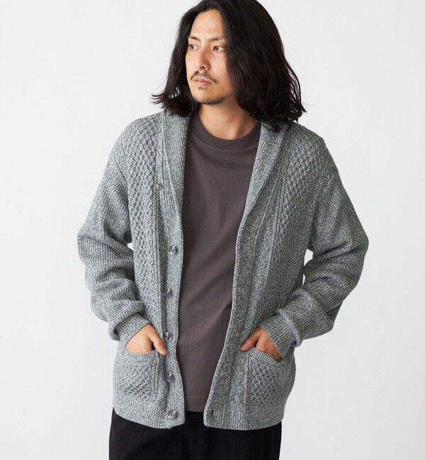 SHIPS「SHIPS:〈手洗い可能〉ウール コットン アラン ショールカラー カーディガン」|カーディガン|