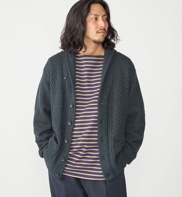 SHIPS「SHIPS:〈手洗い可能〉ウール コットン アラン ショールカラー カーディガン」|カーディガン|