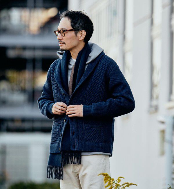 SHIPS「SHIPS:〈手洗い可能〉ウール コットン アラン ショールカラー カーディガン」|カーディガン|