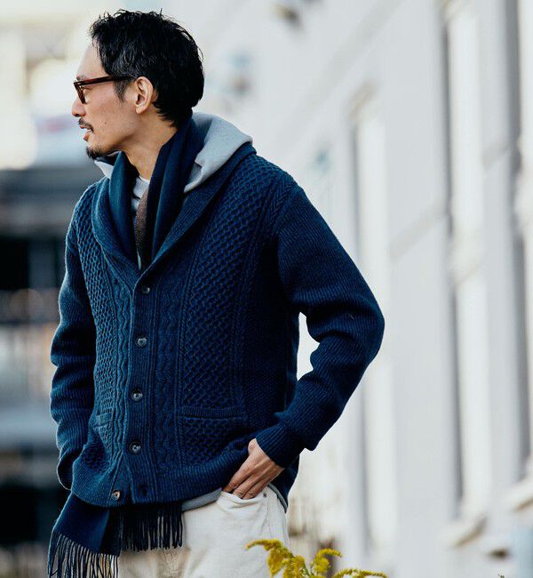 SHIPS「SHIPS:〈手洗い可能〉ウール コットン アラン ショールカラー カーディガン」|カーディガン|