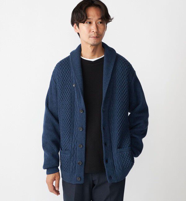 SHIPS「SHIPS:〈手洗い可能〉ウール コットン アラン ショールカラー カーディガン」|カーディガン|