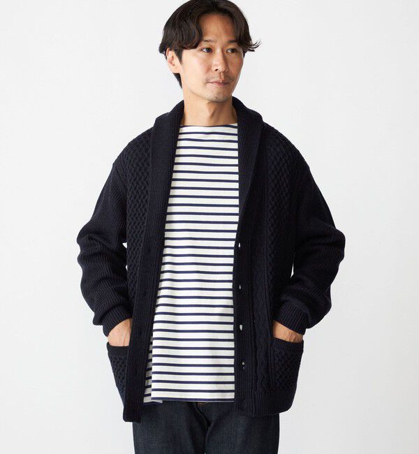 SHIPS「SHIPS:〈手洗い可能〉ウール コットン アラン ショールカラー カーディガン」|カーディガン|