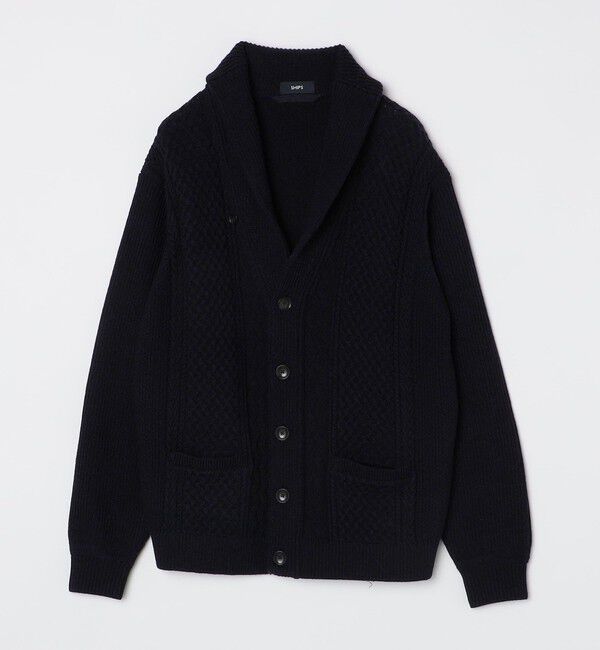 SHIPS「SHIPS:〈手洗い可能〉ウール コットン アラン ショールカラー カーディガン」|カーディガン|