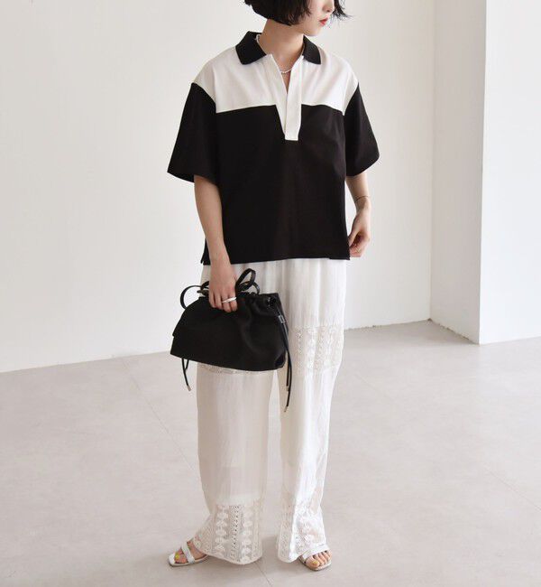 quaranciel「quaranciel:〈洗濯機可能〉カノコ スキッパー デザイン ワイド ポロシャツ」|Tシャツ・カットソー|