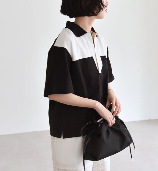 quaranciel「quaranciel:〈洗濯機可能〉カノコ スキッパー デザイン ワイド ポロシャツ」|Tシャツ・カットソー|