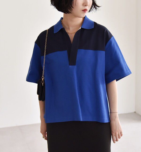 quaranciel「quaranciel:〈洗濯機可能〉カノコ スキッパー デザイン ワイド ポロシャツ」|Tシャツ・カットソー|