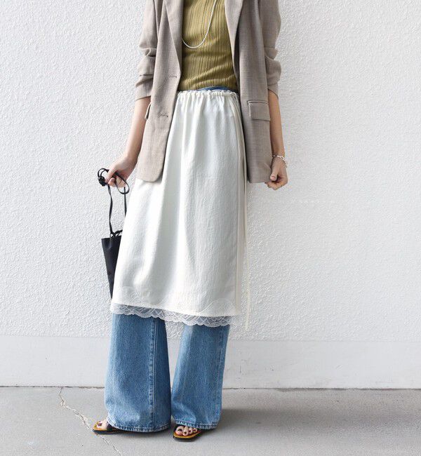 SHIPS for women「《予約》〈洗濯機可能〉ダル サテン 裾 レース スカート」|スカート|