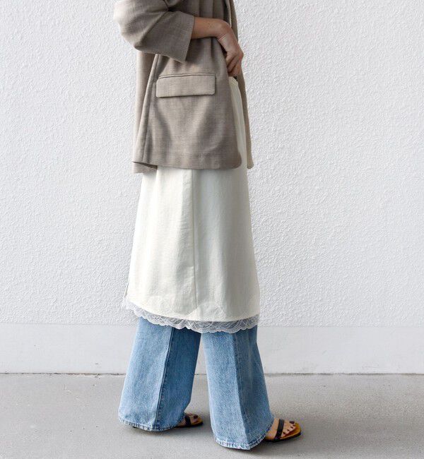 SHIPS for women「《予約》〈洗濯機可能〉ダル サテン 裾 レース スカート」|スカート|