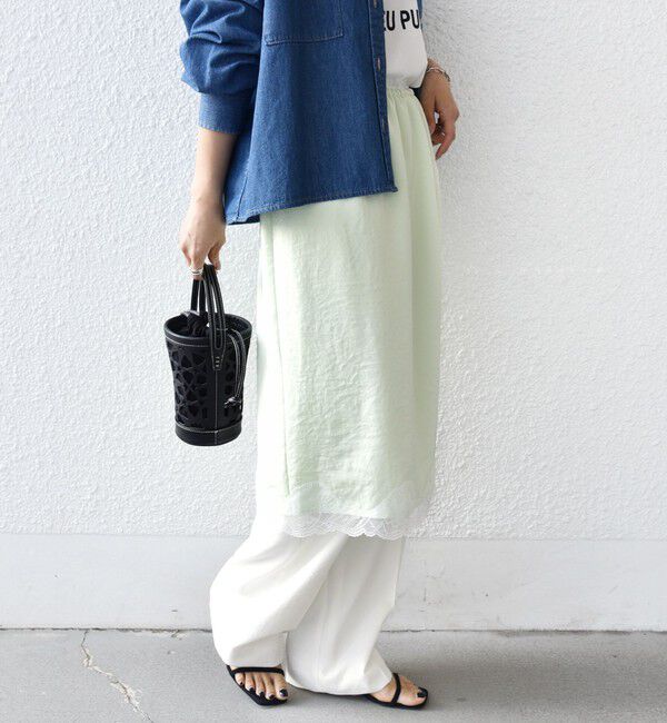 SHIPS for women「《予約》〈洗濯機可能〉ダル サテン 裾 レース スカート」|スカート|