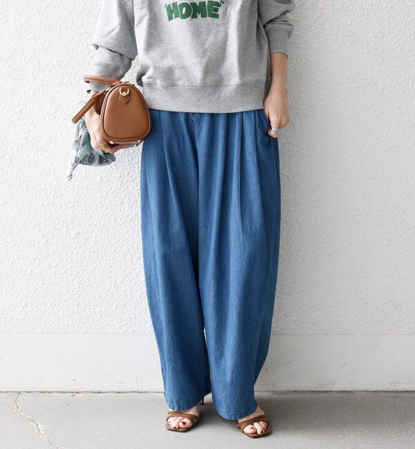 SHIPS any「《予約》SHIPS any:〈洗濯機可能〉ライト デニム バレル タック パンツ」|デニム|ブルー