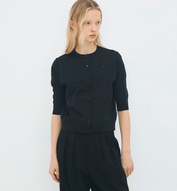 CABaN ファインポリエステル ハーフスリーブポケットカーディガン★未使用 ファインポリエステル ハーフスリーブポケットカーディガン