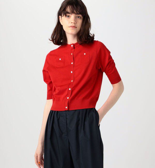 極美品 キャバン ハーフスリーブ カーディガン S イエロー 半袖 CABaN（キャバン） ニット セーター ファインポリエステル ハーフ