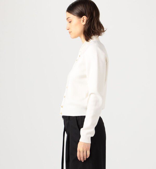 Caban コットンカシミヤ レースコンビポケットカーディガン コットンカシミヤ レースコンビポケットカーディガン