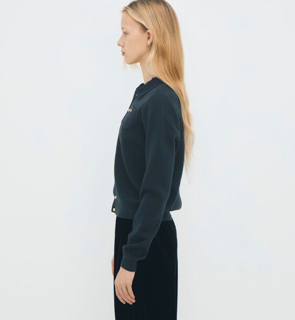 Caban コットンカシミヤ レースコンビポケットカーディガン コットンカシミヤ レースコンビポケットカーディガン