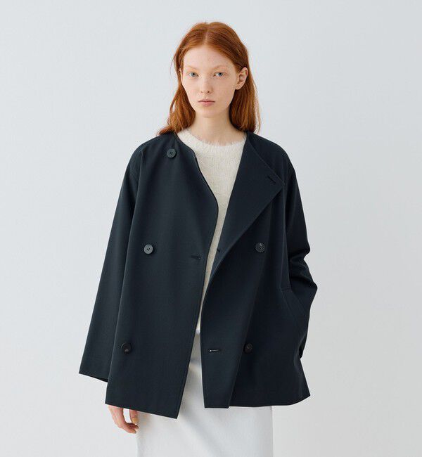 GALERIE VIE「コットンウールギャバジン カラーレスショートコート」|ノーカラーコート|