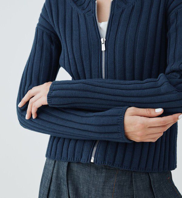 GALERIE VIE「ワイドリブ ジップアップカーディガン」|カーディガン|