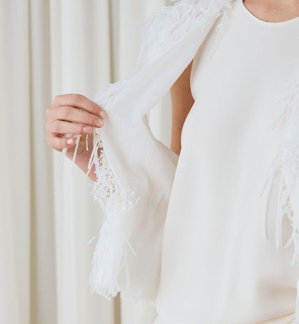 DES PRES「ホワイトフリンジジャカード フレンチスリーブベスト」|ベスト・ジレ|