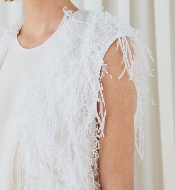 DES PRES「ホワイトフリンジジャカード フレンチスリーブベスト」|ベスト・ジレ|